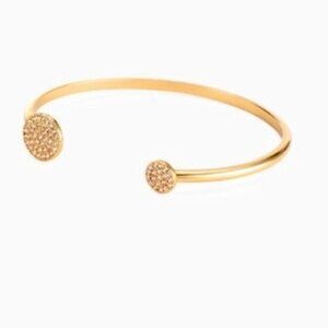 ✨ Stella and Dot Rhinestone Crystal Pave Gold Disk Cuff Bracelet Minimalist ✨